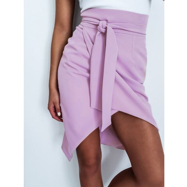 

high waist ladies women skirt slim fit elegant fashion belt skirt bottom solid purple lavender bandage skirts work, Black