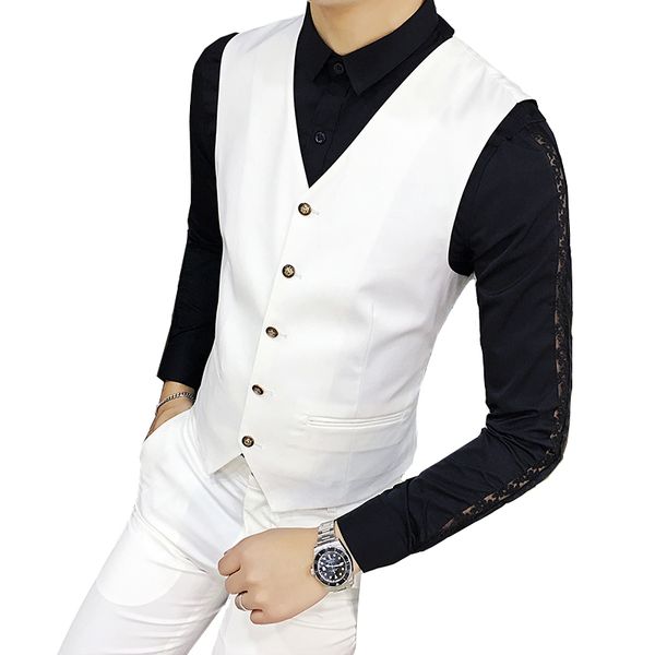 

7 colors men vest suit business casual men waistcoat vests asia size s m  xl xxl xxxl vest slim design, Black;white