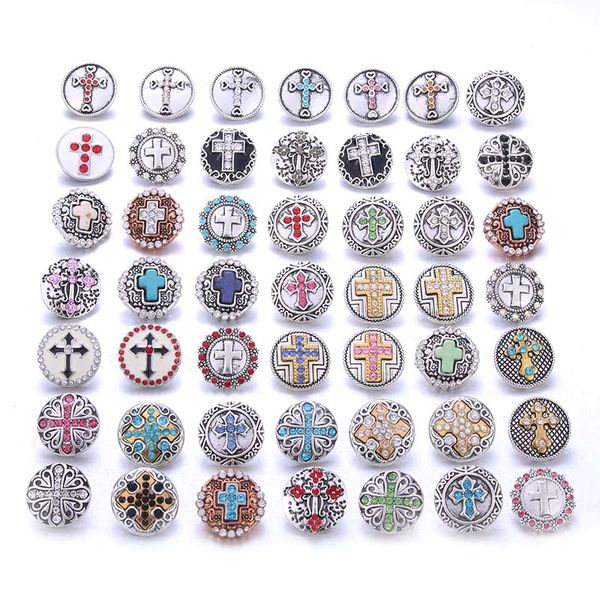 

new 10pcs wholesale cross faith 18mm snap jewelry mixed metal rhinestone snap button jewelry fit bracelet bangles necklaces, Golden;silver