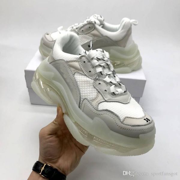 

2019 paris triple s clear bottom designer shoes rubber low sneakers triple s men's and women daddy platform sports trainers shoes 36-45, Black
