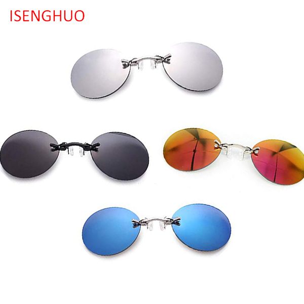 

isenghuo 4 pairs retro round clip on nose polarized sunglasses mini small black matrix morpheus movie eyewear with box, White;black