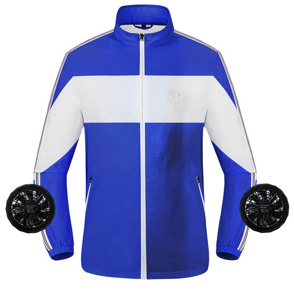 

summer cooling fan skin clothing smart air conditioning suit perspiration and ventilation sunscreen waterproof couple jacket, Gray;blue