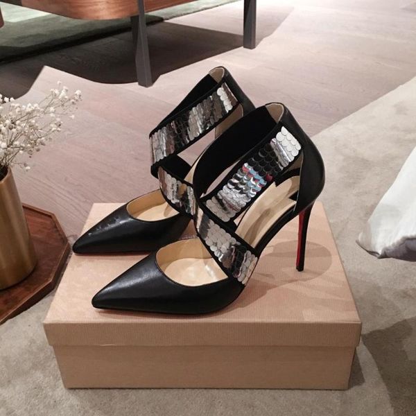

ollymurs 2020 new fashion women's shoes sandals pointed leather stiletto heel, Black