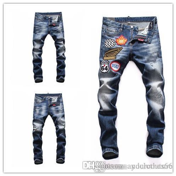 

2020 mens stylist jeans distressed zipper hole jeans casual jeans men skinny biker motorcycle men pants fear of god, Blue