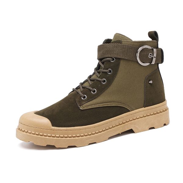 

spring autumn men canvas shoes casual high-motorcycle martin boots men outdoor fashion suede leather mens ankle boots, Black