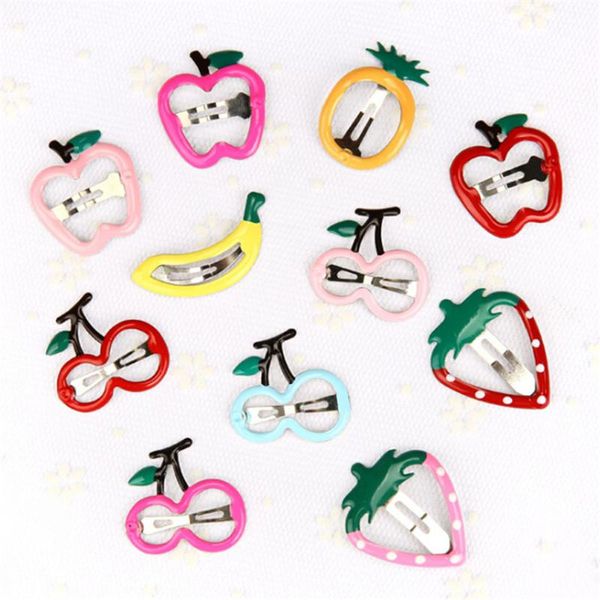 

10pcs fruit hair clip sweet kids girl hairpin strawberry pineapple banana cherry apple headwear new fashion, Slivery;white