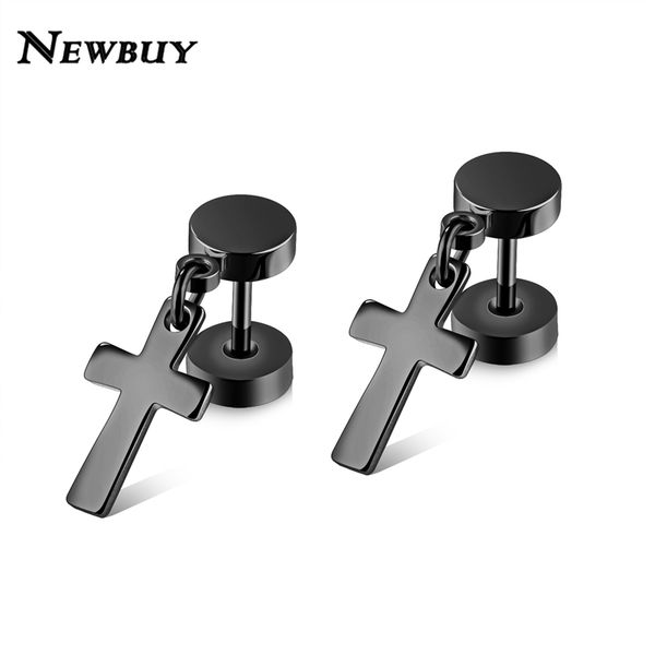 

cmoonry cross stud earrings for women men gold/silver/balck color stainless steel earring jewelry accessories, Golden;silver