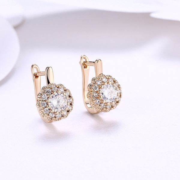 

2019 luxury female white cubic zircon buckle stud earrings women rose gold white color earrings for women jewelry wholesale, Golden;silver