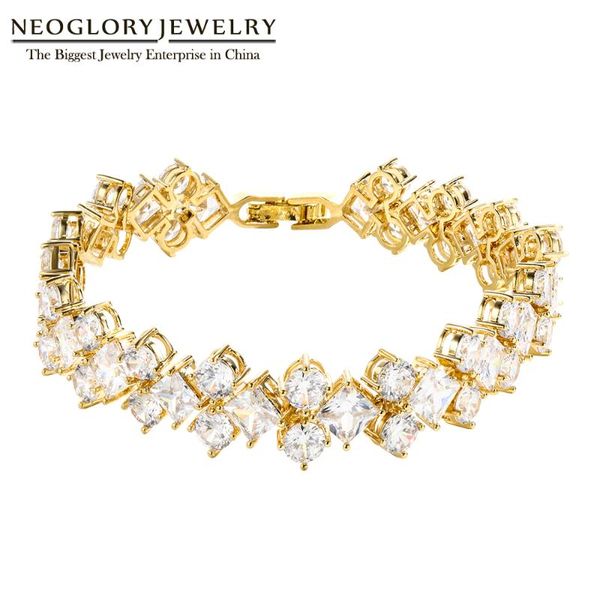 

neoglory jewelry cubic zirconia engagement wedding bracelet for women elegant white classic vintage bangle for lady gifts, Golden;silver