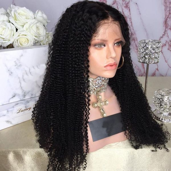 

200density kinky curly 13x6 lace front human hair wigs with baby hair glueless 360 lace frontal wigs for women transparent, Black;brown