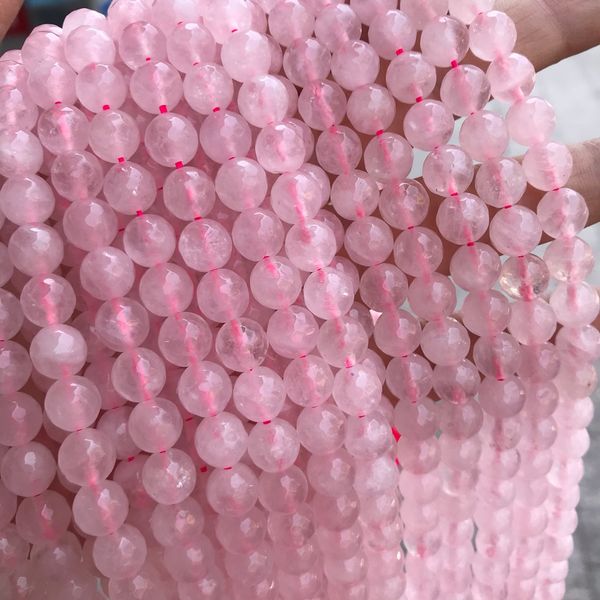 

6/8/10mm faceted natural rose quartz stone beads round loose cut pink crystal stone beads for jewelry making diy strand 15'', Black