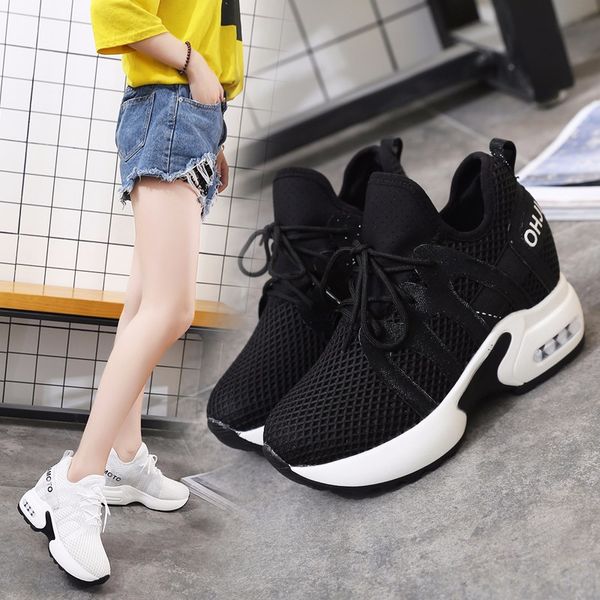 

kjstyle new 2018 women casual platform shoes fashion hidden high heels shoes woman wedges women sneakers heigh increasing, Black;white