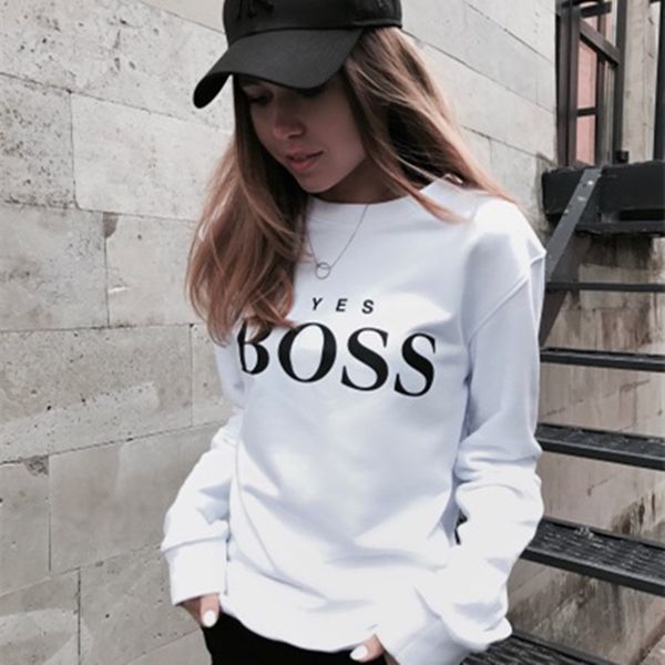 

cotton hoodies sweatshirt women letter yes print long sleeve casual sweatshirts female o-neck pullover coat sportswear, Black