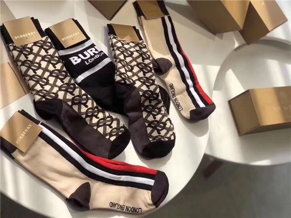 

winter new luxurious brands design bbr london cotton breathable fashion chaussettes men women sport socks 5 pairs, Black