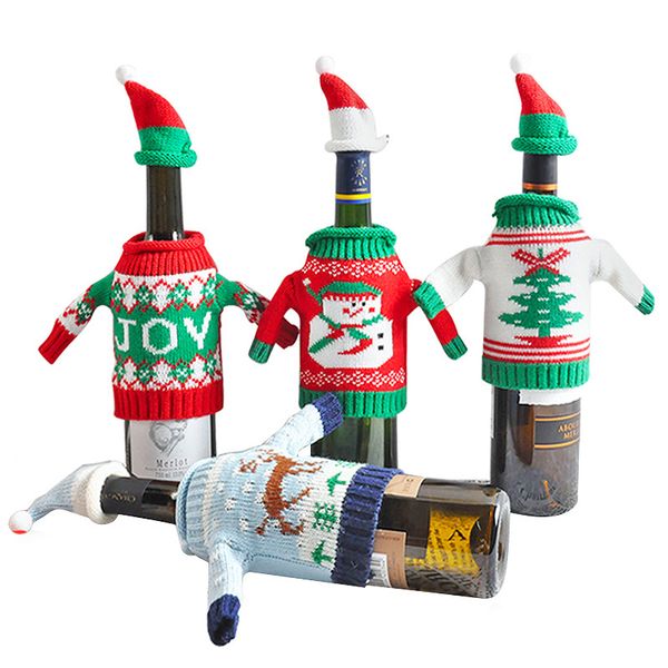 

christmas decorations wine bottle sweater cover bag santa claus knitting hats for new year xmas home dinner party decor