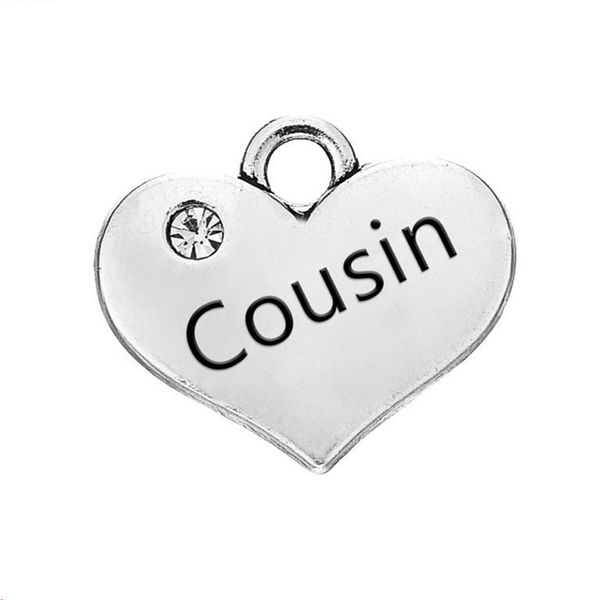 

antique silver plated classic crystal hearts cousin & niece pendants charms for bracelets handmade jewelry 10pcs, Bronze;silver
