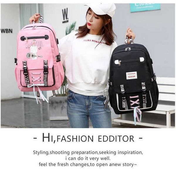 

pink canvas backpack women school bags for teenage girls large capacity usb back pack rucksack preppy style youth bagpack 2020