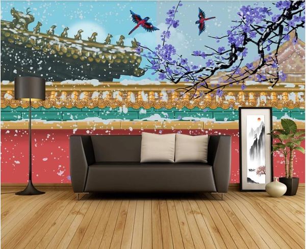 

3d wallpaper custom p murals new chinese painting of the palace museum snow palace building background wall decor wall art pictures