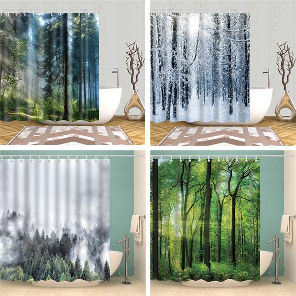 

3d printed forest new style shower curtains polyester fabric waterproof bath curtain set bathroom decoration screen washable