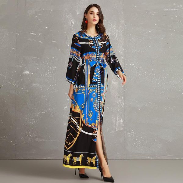 

luxury women long dresses spring party formal vogue classical printed dress notre-dame de paris palace style, Black;gray