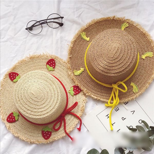 

EnkeliBB Toddler Girls Sun Protection Visor Girl Lovely Fruit Straw Hat Strawberry Banana Peach Girls Beautiul Hat For Summer