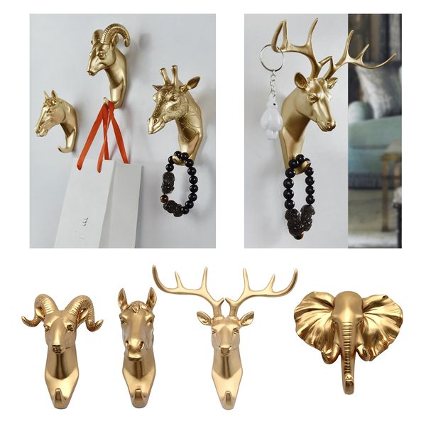 

4x rustic style resin animal head wall hook wall mounted keys hat hanger art