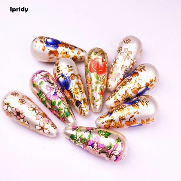 Acheter 13x33mm Blanc Japon Peinture Vintage Japonais Dessin Coloré Perles Déposer Le Fond De Couleur Motif De Fleurs Opaque De 1387 Du
