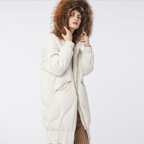 

wholesale anti-season promotion big real fur hooded warm down jacket female hooded white down coat for cold weather wq2263, Black