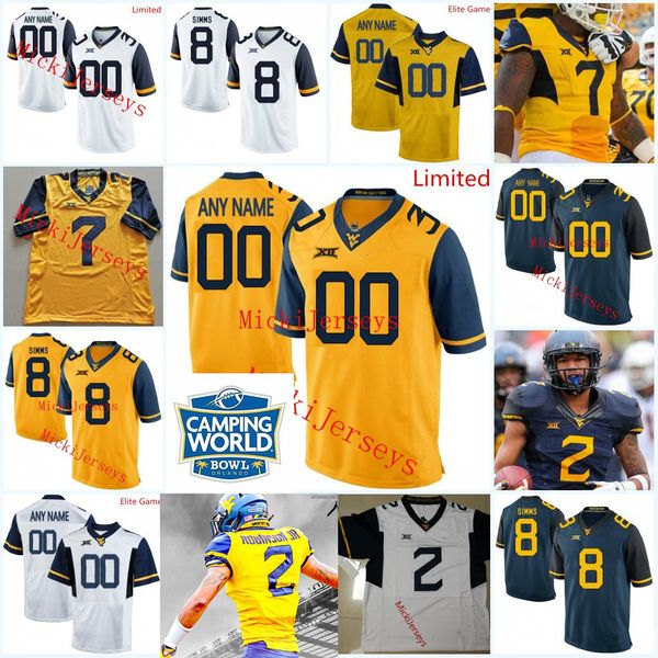 

custom west virginia mountaineers football jersey marcus simms evan staley kenny robinson gary jennings kenny bigelow jr jack allison jersey, Black