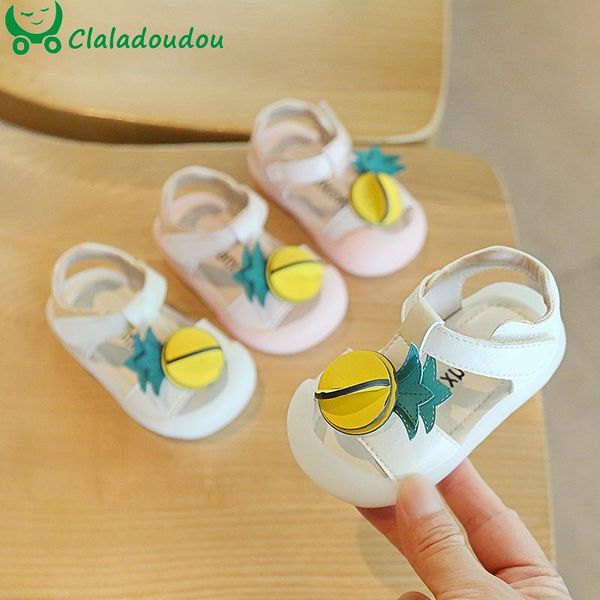 

11.5-15.5cm girls sandals with cute cartoon fruit strap summer beach sandals pink beige closed toe soft sole flats shoes for 0-3, Black;red