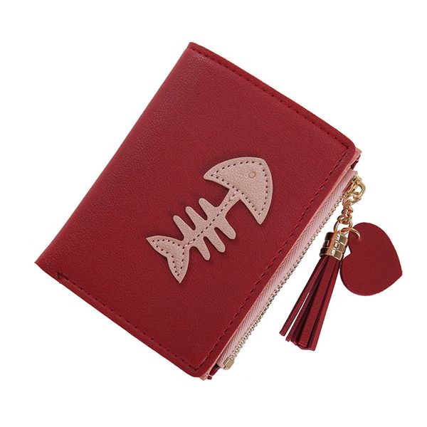 

2019 newly fashion women wallet pu leather multi-card hand holding purse tassel zipper fishbone holder j9, Red;black