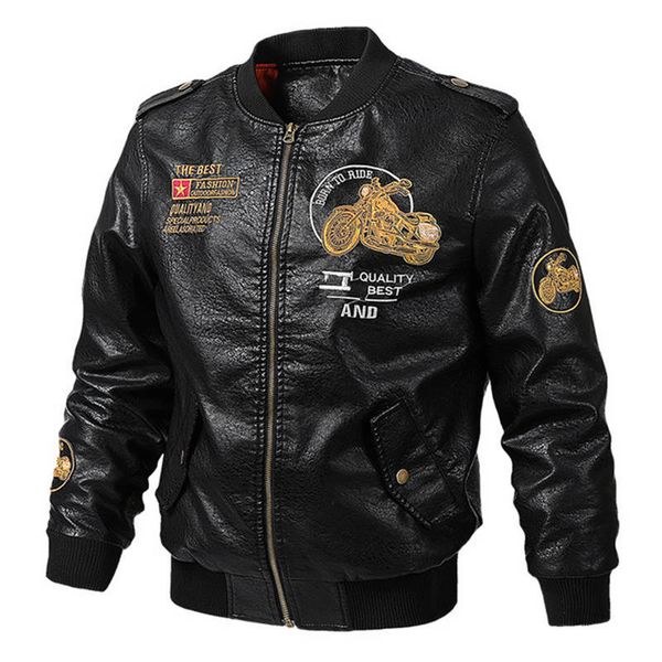 

2020 new independent station spring and autumn men's leather jacket pu leisure motorcycle flying baseball fashion retro military jacket, Black;brown