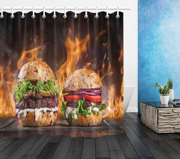 

shower curtains delicious burger flame bathroom set waterproof curtain liner fabric hooks