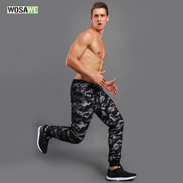 

wosawe camouflage running pants men sport trousers training jogging gym athletic football sweatpants fitness elastic sportswear, Black;blue