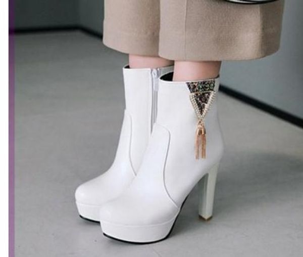 

women's boots in winter high coarse heel round head waterproof table@4096, Black