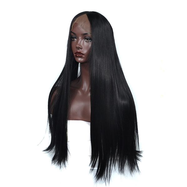 

heat resistant fiber hair synthetic lace wig with baby hair mermaid black color silk straight synthetic lace front wigs for black women