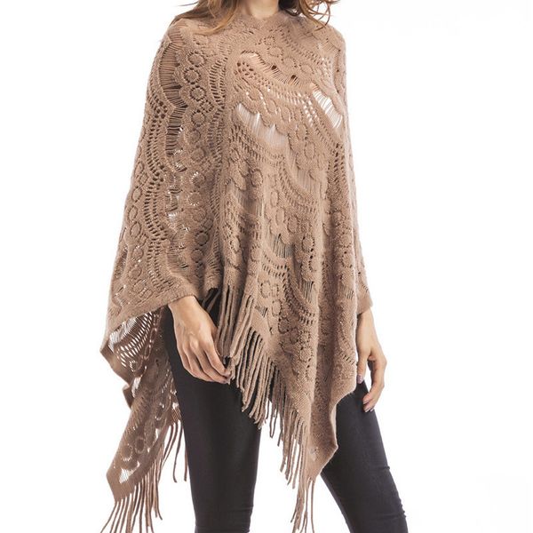 

solid o-neck tassels cloak womens sweater loose plus size easy sweater blouse casual sweters women invierno 2019, Black