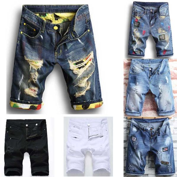 Shorts masculinos Jean Denim Causual Fashional Distressed Skate Board Jogger Tornozelo Rasgado Onda