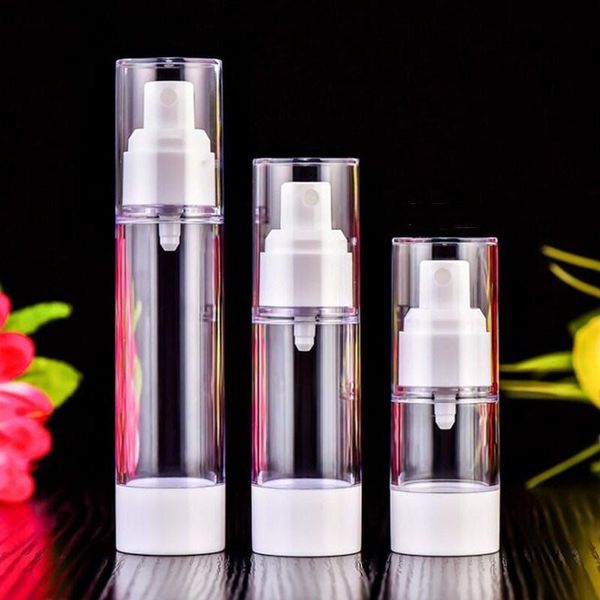 

15ml 30ml 50ml transparency empty airless pump container travel plastic essential lotion cream cosmetic bottle with pump 0160
