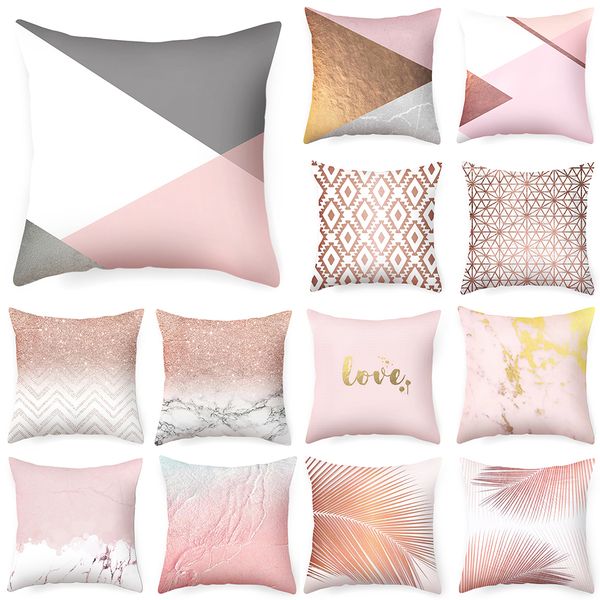 

juneiour pink pattern throw pillow cushion cover cotton linen geometric printed car home sofa decorative pillowcase 45x45cm