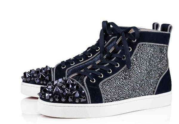 

fashion red sneakers men women luxury women's shoes high to help men's shoes dark blue glitter shaped rivets flash drill casual la, Black