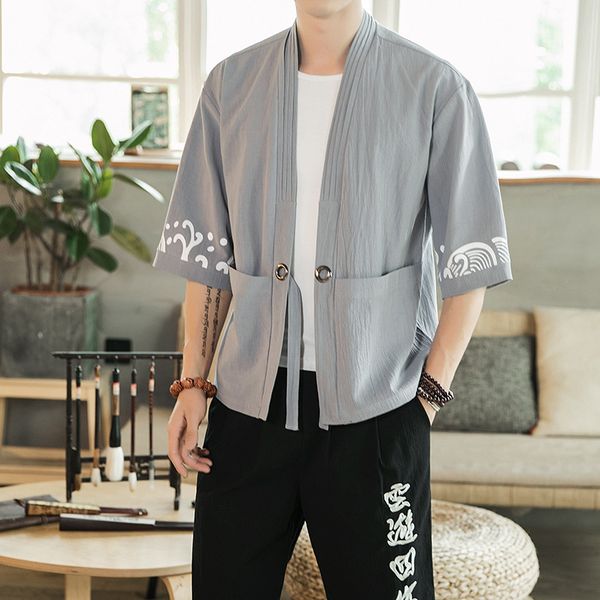 

man clothing linen kimono jackets men casual vintage cardigan coat men calf-length streetwear chinese style jackets, Black;brown