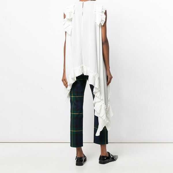 

women designer shirt women clothing sleeveless irregular white t shirt o neck patchwork ruffles hem hippie chic t shirt new ljt3008
