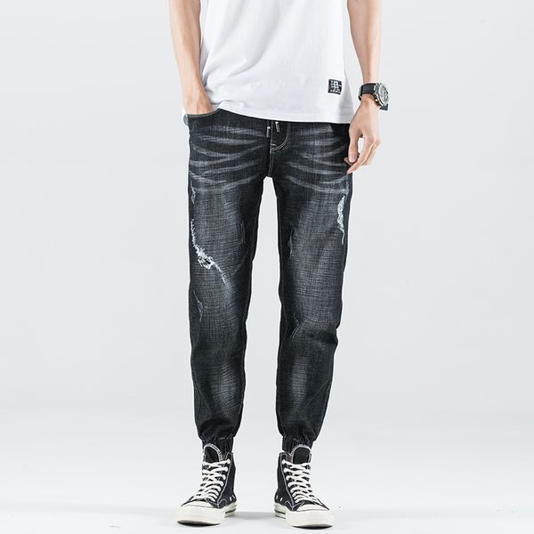 

new fashion 2019 men's hole jeans black slim men jean, Blue