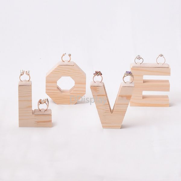 

[ddisplay]creative love wood rings jewelry display solid wood jewelry collection display stand jewelry log velvet couple ring display, Black