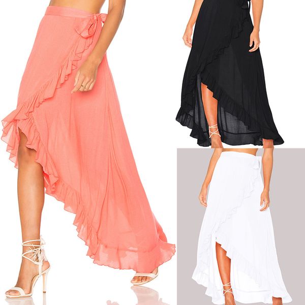 

women split skirt summer long skirt new women ladies skirts chiffon boho beach wrap maxi, Black