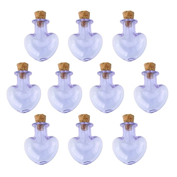 

10pcs mini purple heart cork glass bottle jars vials bottle pendant, Silver
