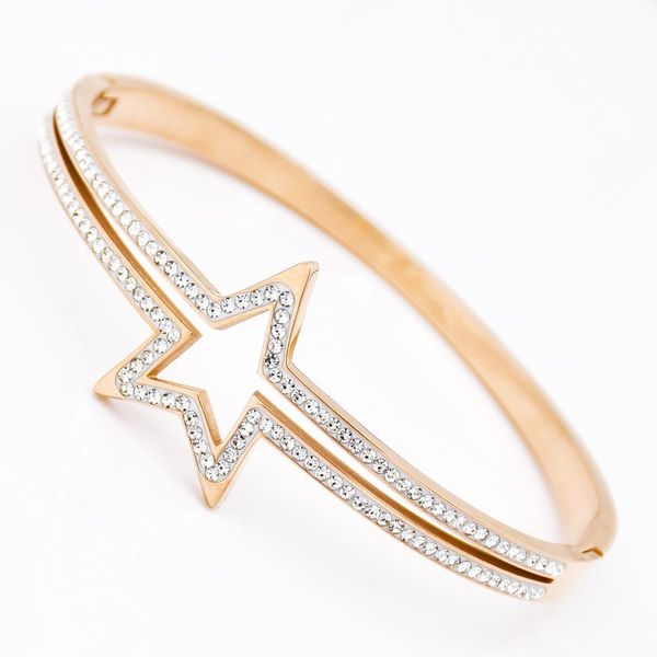 

qlzbao new fashion jewelry design stainless steel zircon star luxury brands bracelets for women bangles wholesale, Black