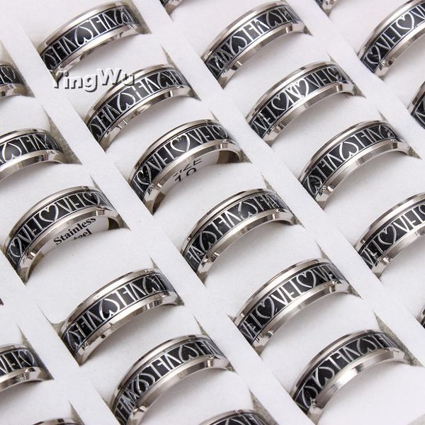 

yingwu wholesale 5pcs lot black titanium steel men's finger ring wedding engagement rings for women men, Slivery;golden