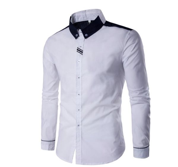 Atacado- 2017 Nova Chegada Manga Longa Homens Sólidos Camisa Casual Collar Colarinho Blusa Patchwork Alta Qualidade Chemise Homme MXB0258